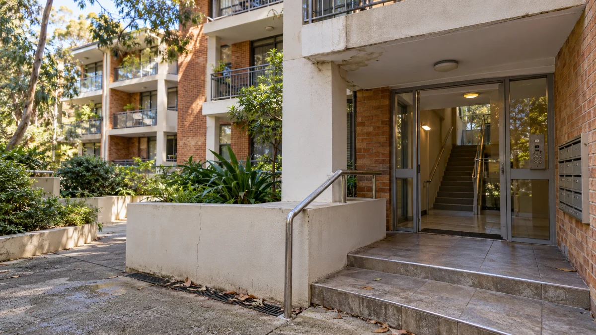 Shared entrance of an Australian strata apartment building.